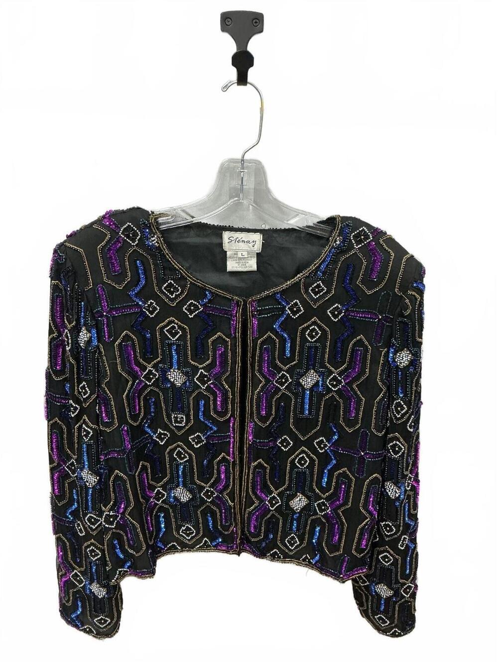 Stenay Size L Black Beaded Long Sleeve Top